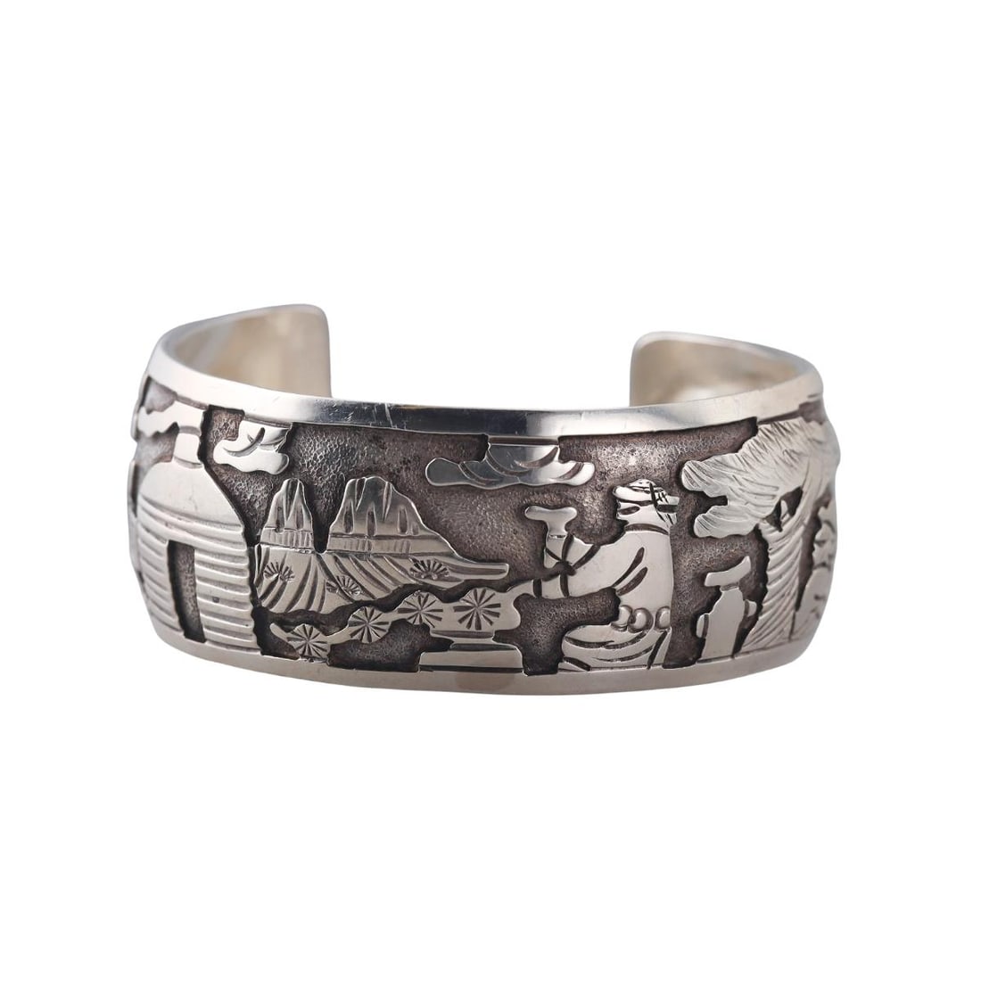 Lloyd Becenti Native American Navajo Sterling Silver Cuff Bracelet: Metal : Sterling Silver Designer : Lloyd Becenti Gemstone : None Measurements : Bracelet will fit approx. 6.5" wrist, and is 26mm wide. Marked: : Bct, Sterling. Weight: