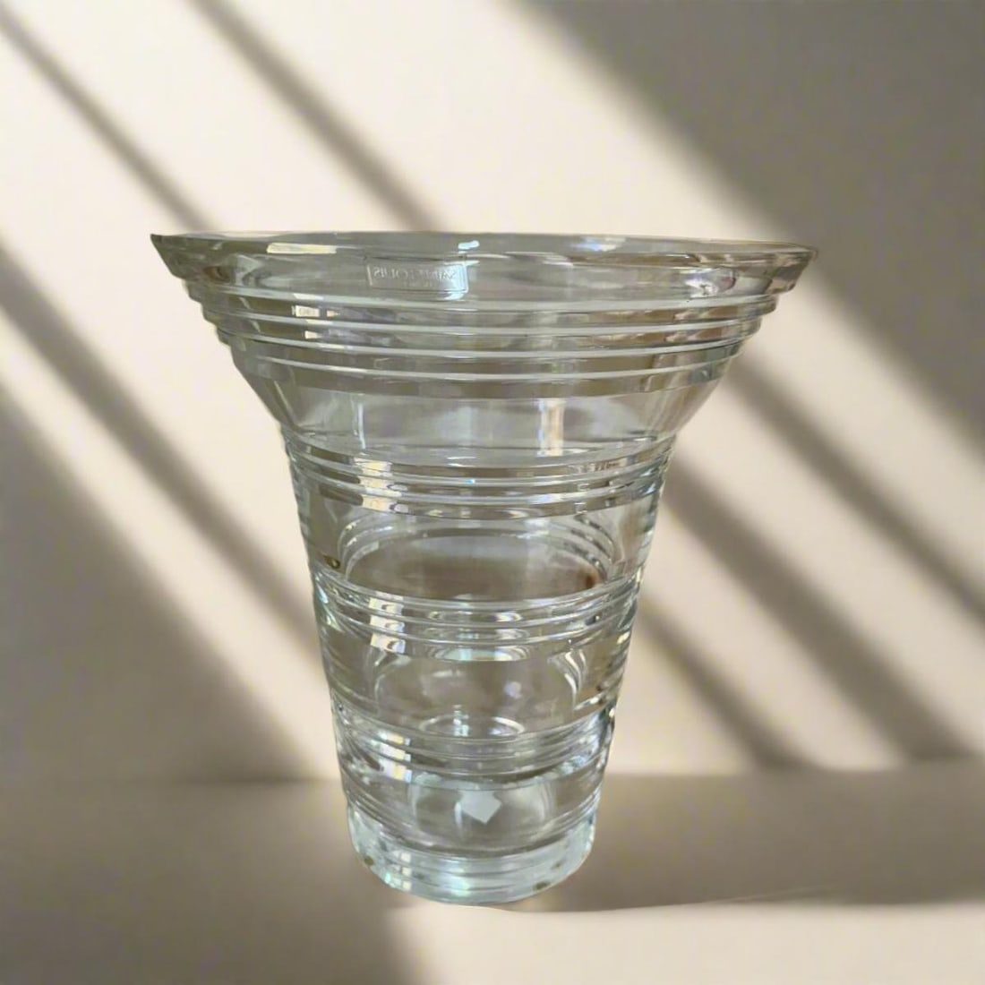 Saint-Louis Large Crystal Vase 038798: Material : Crystal Designer : Saint-Louis Measurements : D: 9 3/4'', H: 10'' Marked: : St. Louis, France, Crystal Condition: : New/store sample. Additional: With box.