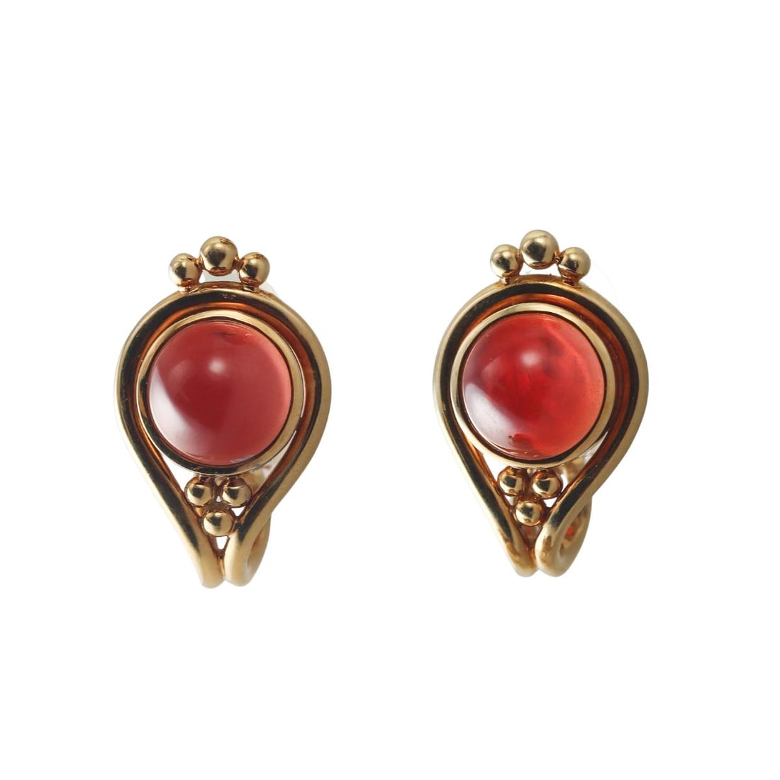 Helen Woodhull 18k Gold Citrine Earrings: Metal : 18k Yellow Gold Designer : Helen Woodhull Gemstone : Citrine cabochons 11.5mm. Measurements : Earrings are 29mm x 18mm. Marked: : H. Woodhull, 79. Weight: : 22