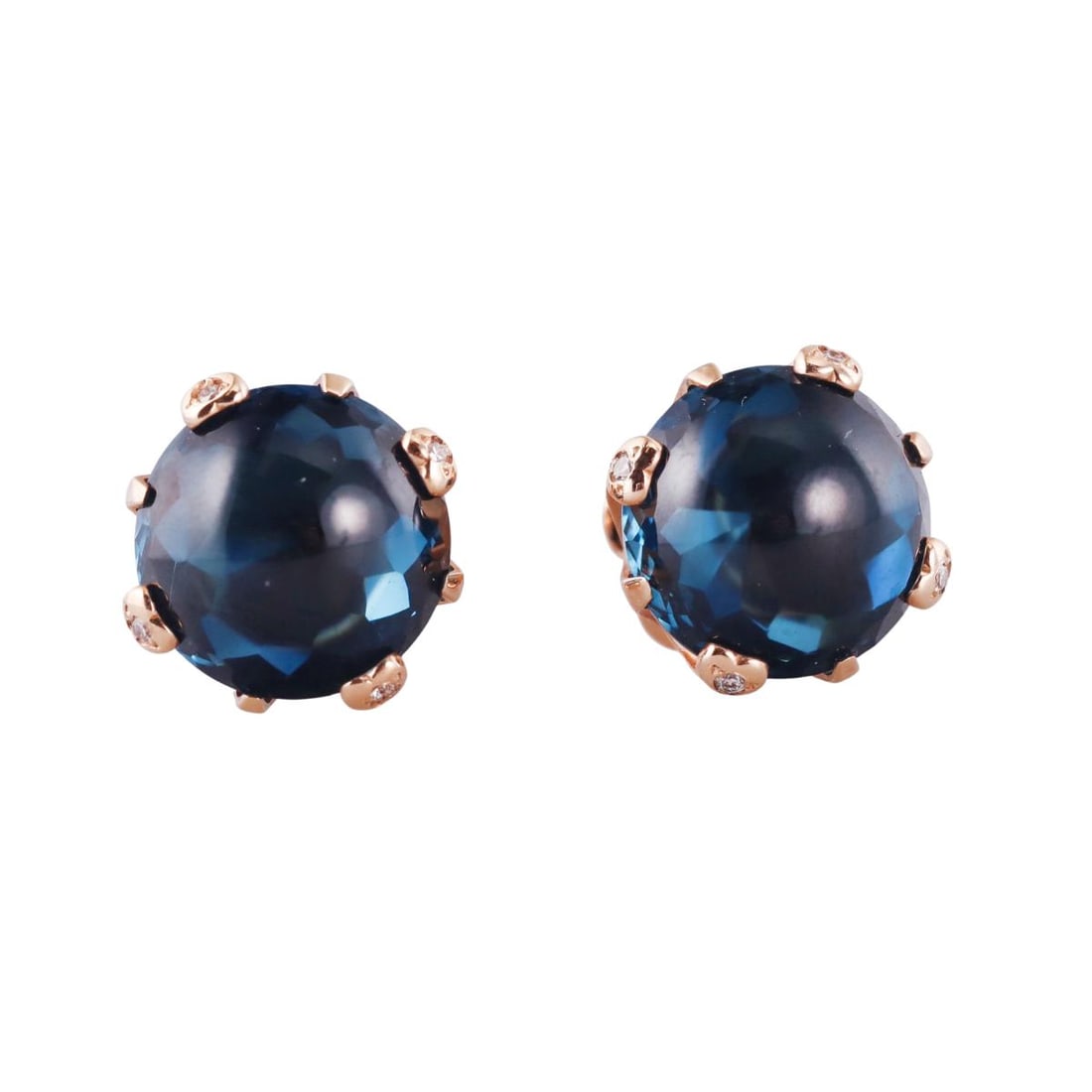 Pasquale Bruni Sissi 18K Gold London Blue Topaz Diamond Earrings: Metal : 18K Rose gold Designer : Pasquale Bruni Gemstone : London blue topaz 12mm, Diamonds-approx. 0.07ctw Measurements : Earrings are 13.5mm in diameter Marked: : Italian maker's mark