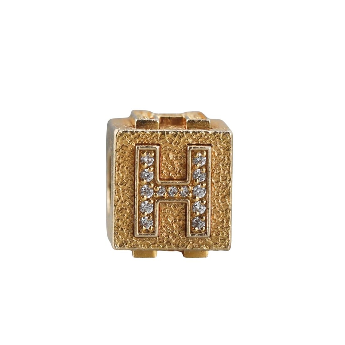 14k Gold Diamond Letter H Initial Square Slide Pendant: Metal : 14K Yellow Gold Designer : Not Signed Gemstone : Diamonds approx. 0.32ctw. Measurements : Pendant i 12.5 x 12.5x 11mm. Marked: : Tested 14k. Weight: : 8.7 grams <