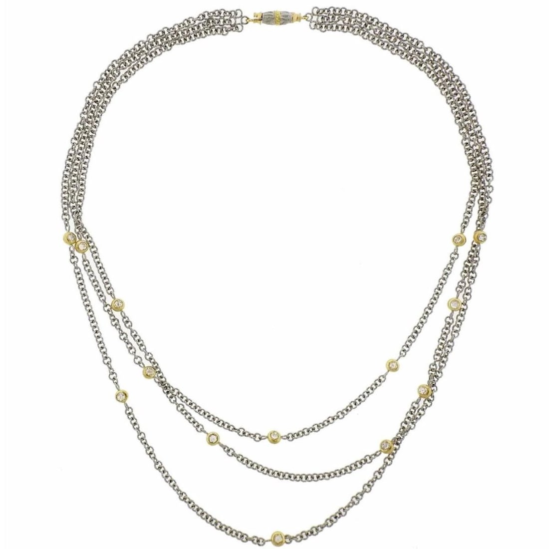 Buccellati 18K Gold Diamond Three Strand Station Necklace (1 of 3)