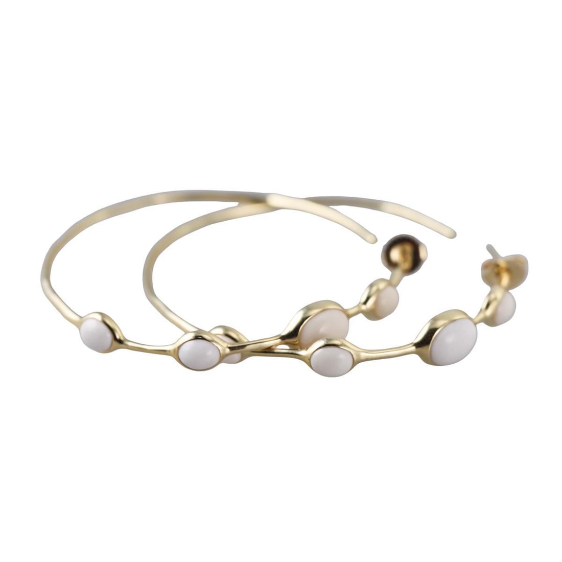 Ippolita 18k Gold White Agate Hoop Earrings: Metal : 18k Yellow Gold Designer : Ippolita Gemstone : Agate Measurements : Earings are 60mm in diameter. Marked: : Ippolita 18k. Weight: : 13.2 grams Conditi
