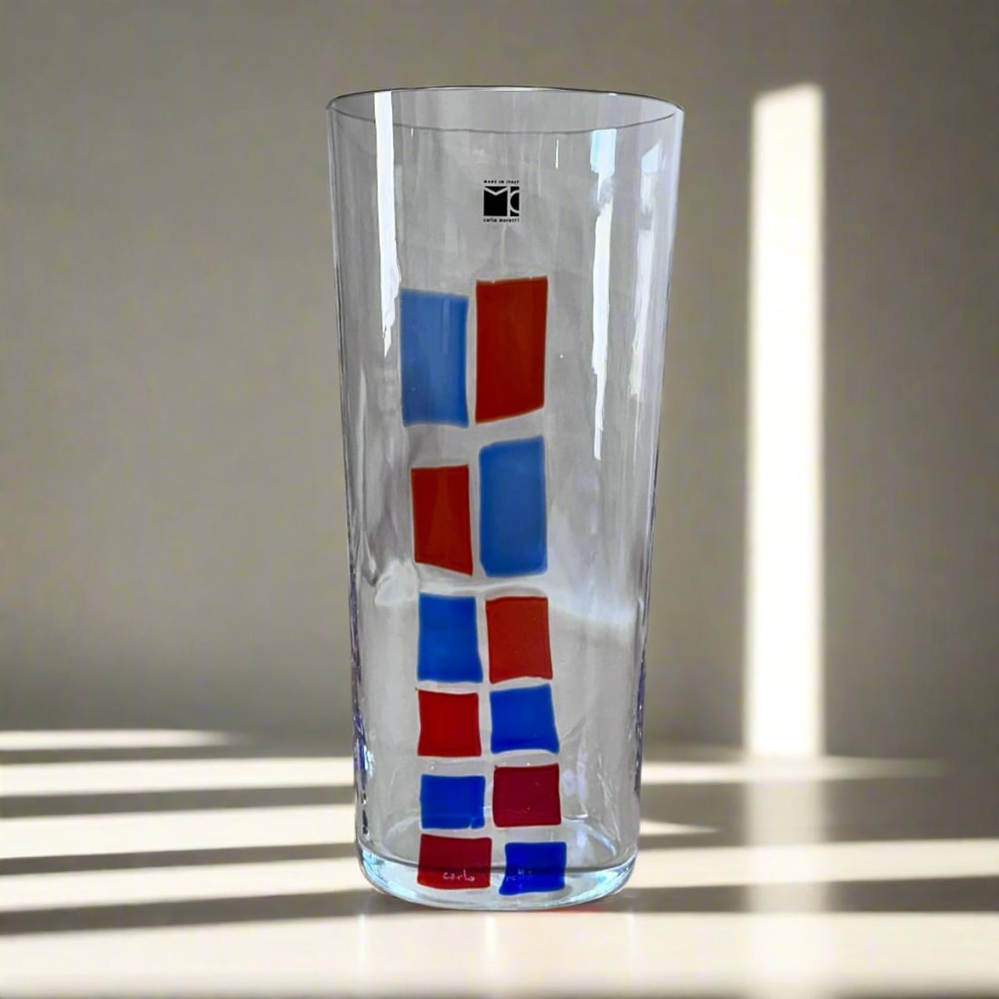Carlo Moretti Murano Glass Oval Vase: Material : Murano Glass Designer : Carlo Moretti Measurements : 12.40" (H) x 5.50.x4.75" (top Diam.) / 31.5cm (H) x 14x12cm (top Diam.) Marked: : Carlo Moretti, Serial No. Condition: :