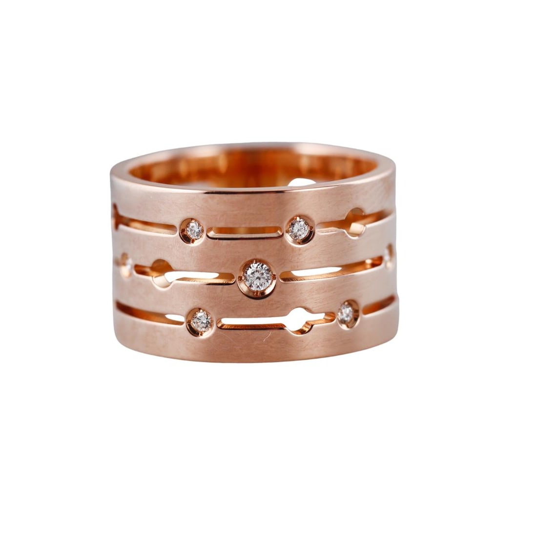 Dinh Van Pulse 18K Gold Diamond Band Ring: Metal : 18K Rose Gold Designer : Dinh Van Gemstone : Diamonds Measurements : Ring size 6, ring is 12mm wide Marked: : Dinh Van, 750, 53 Weight: : 11.5 grams Con