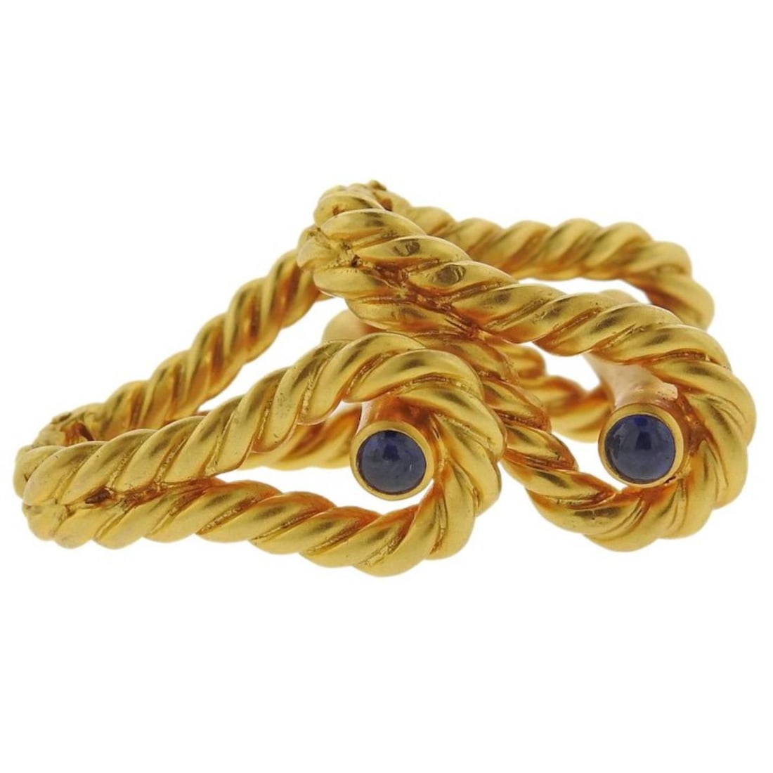 Tiffany & Co. 14K Gold Sapphire Stirrup Cufflinks: Metal : 14K Yellow Gold Designer : Tiffany & Co Gemstone : Sapphires Measurements : Cufflinks are 25.5mm x 11mm Marked: : 14k, Tiffany & Co Weight: : 19 grams