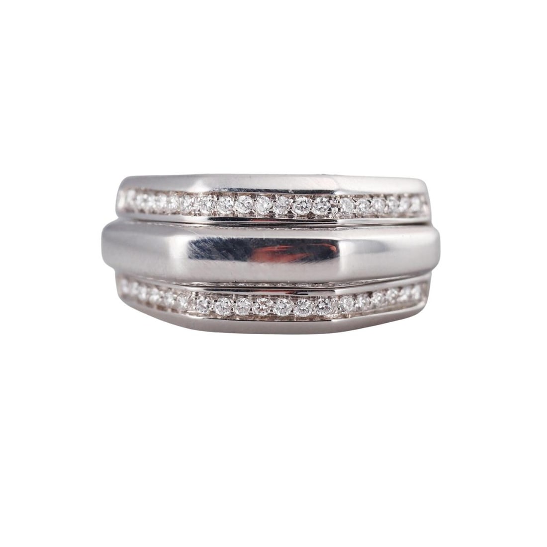 Audemars Piguet 18K Gold Diamond Puzzle Ring: Metal : 18K White Gold Designer : Audemars Piguet Gemstone : Diamonds-approx. 0.42ctw Measurements : Ring size 7.5, width 11mm Marked: : 56,A2233, 750, Audemars Piguet Weight