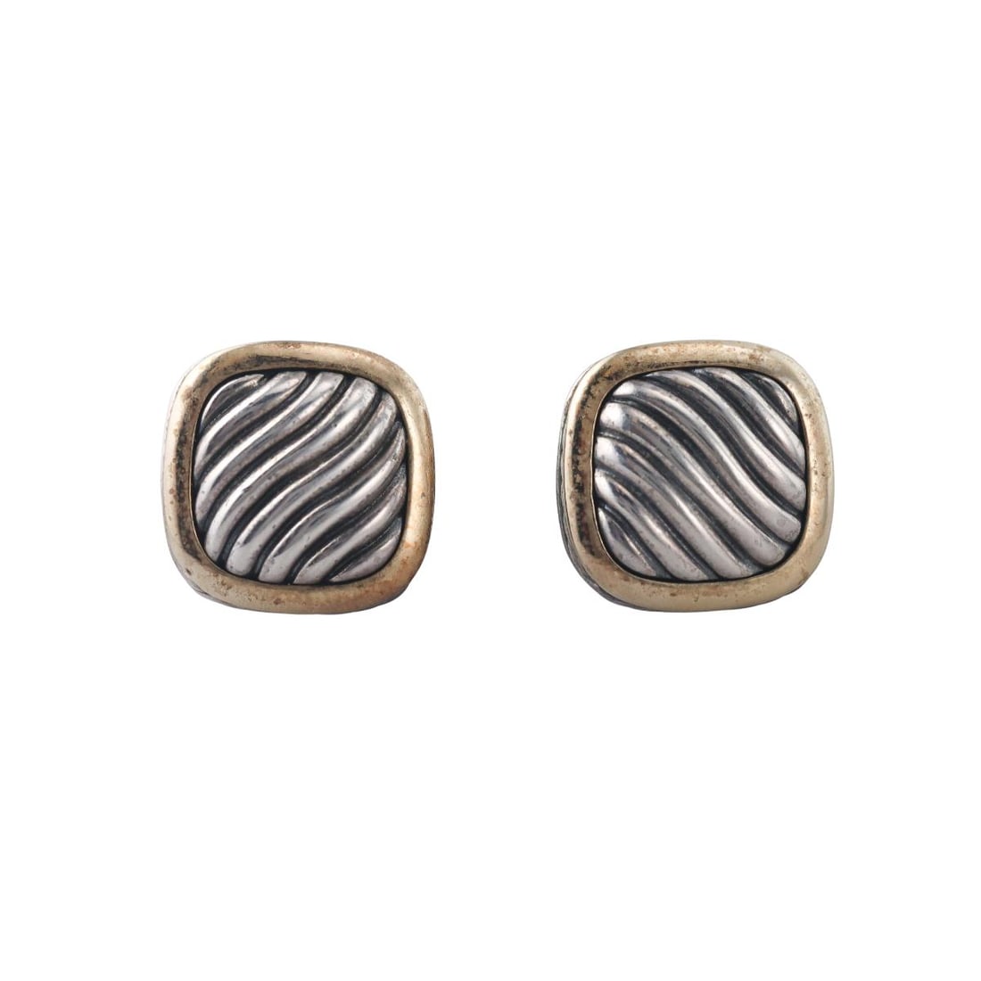 David Yurman Sculpted Cable 18K Gold Sterling Silver Earrings: Metal : 18K Yellow Gold, Sterling Silver Designer : David Yurman Gemstone : None Measurements : Earrings are 20mm x 20mm Marked: : D.Y, 750, 925 Weight: : 24 grams