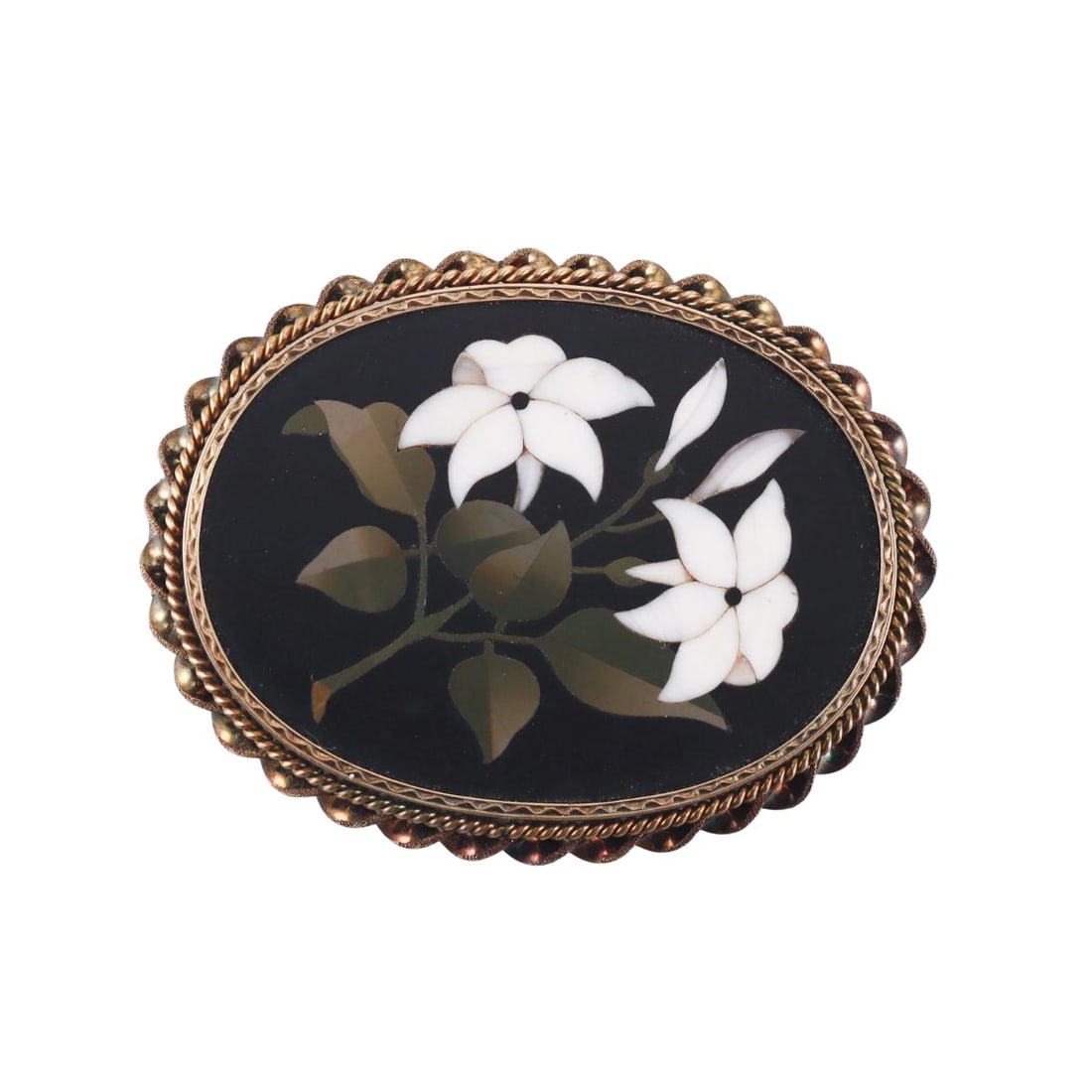 Antique Pietra Dura 14k Gold Brooch Pin: Metal : 14k Gold Designer : Not Signed Gemstone : Pietra dura Measurements : Brooch is 55mm x 43mm. Marked: : Tested 14k. Weight: : 21.3 grams Condition: