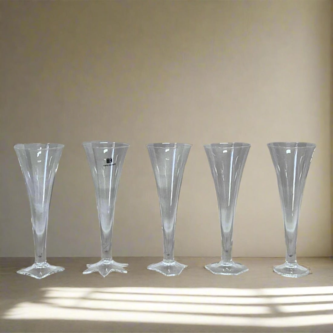 Set of 5 Carlo Moretti Murano Champagne Flutes Clear Glass (1 of 8)