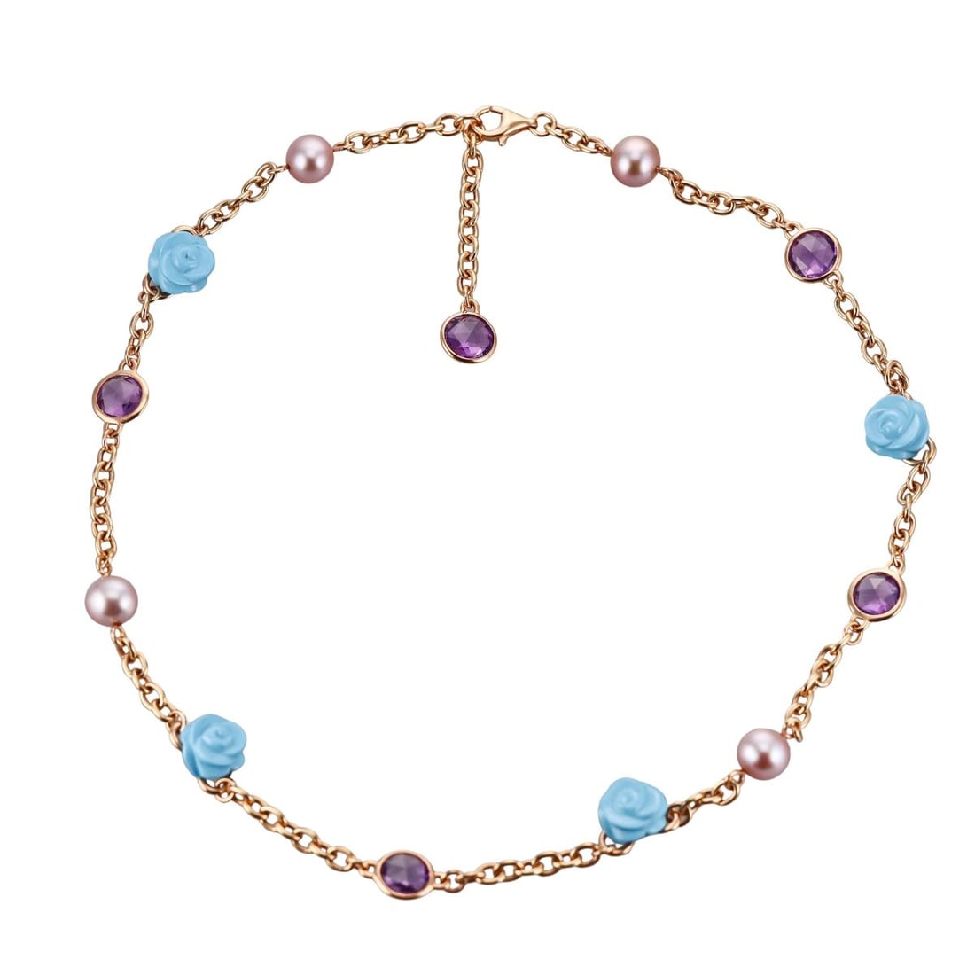 Mimi Milano Grace Rose Gold Turquoise Pearl Amethyst Necklace (1 of 3)