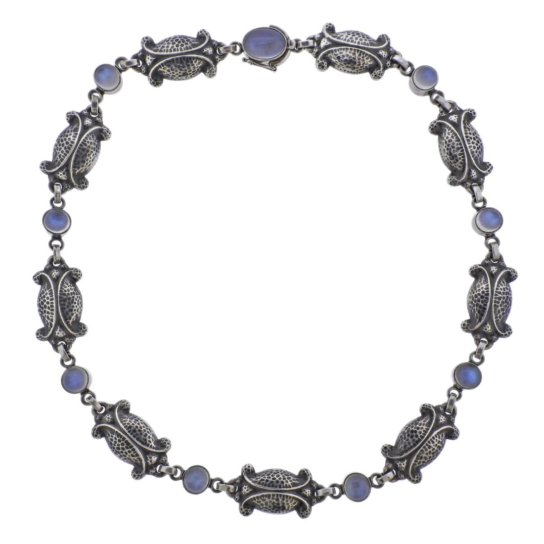 Georg Jensen Grape Moonstone Sterling Silver Necklace 15: Metal : Sterling Silver Designer : Georg Jensen Gemstone : Moonstone Measurements : Necklace is 17 1/2" long and 14mm at the widest point Marked: : Georg Jensen, 925 S, Denmark, 15