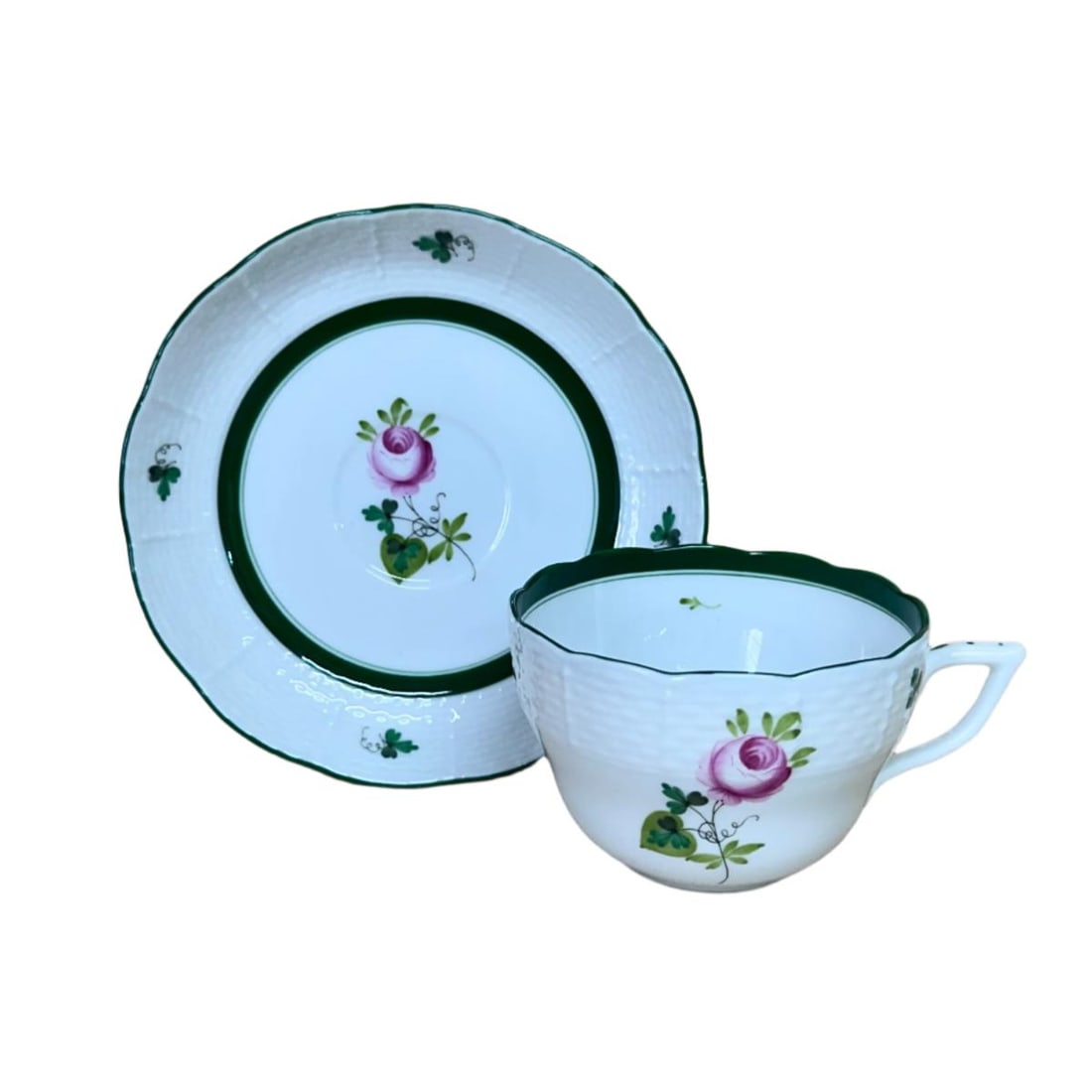 12pc set for 6 Herend Vienna Rose Cup & Saucer Set Flat Demitasse 730 706 (1 of 4)