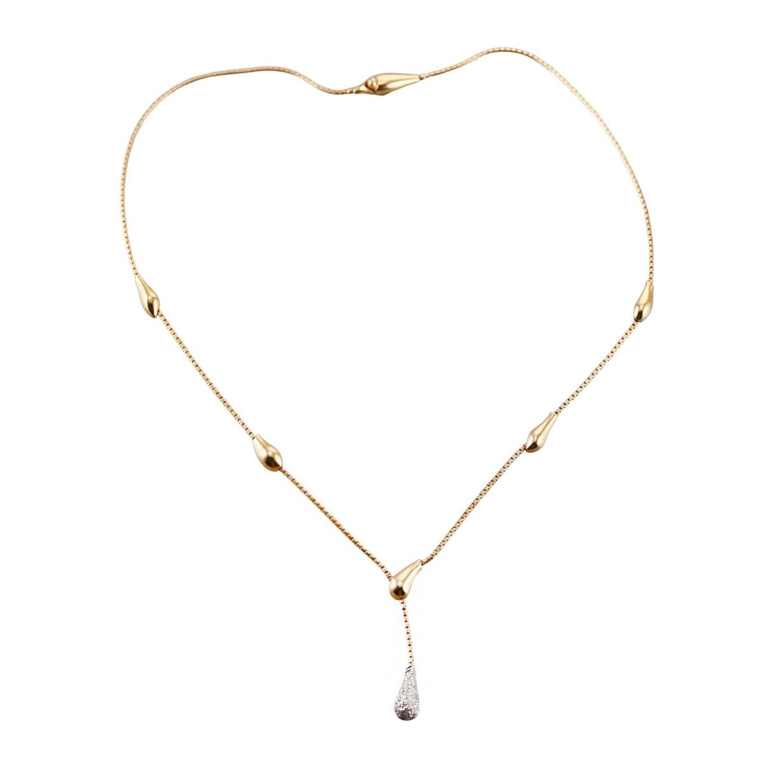 H. Stern Drops 18K Gold Diamond Pendant Necklace: Metal : 18k Yellow/White Gold Designer : H. Stern Gemstone : Diamonds-approx. 0.20ctw Measurements : Necklace is 17" long. Pendant is 30mm long Marked: : Maker's stamp S,18Kt