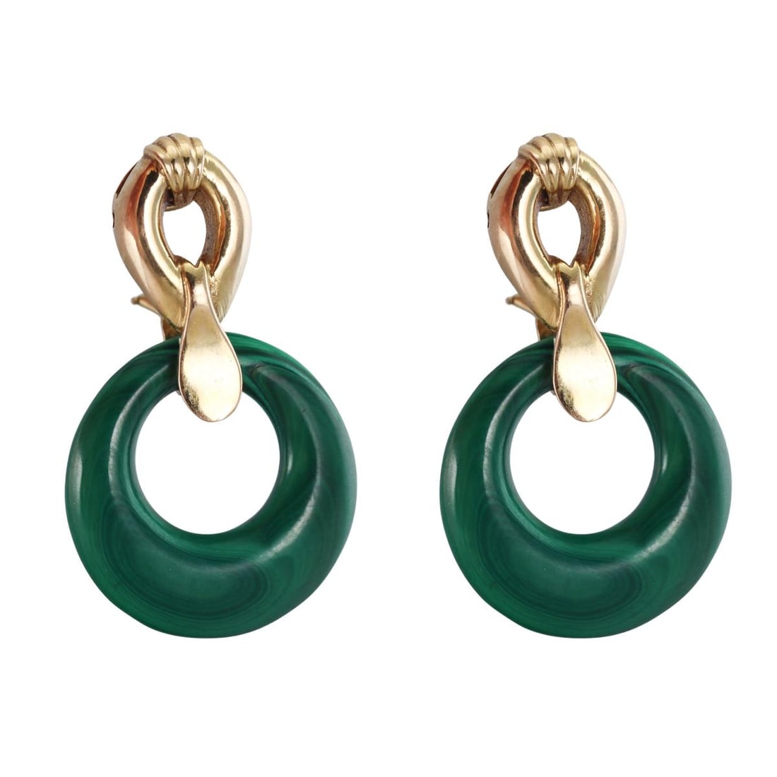 18K Gold Malachite Tiger's Eye Interchangeable Door Knocker Earrings (1 of 5)