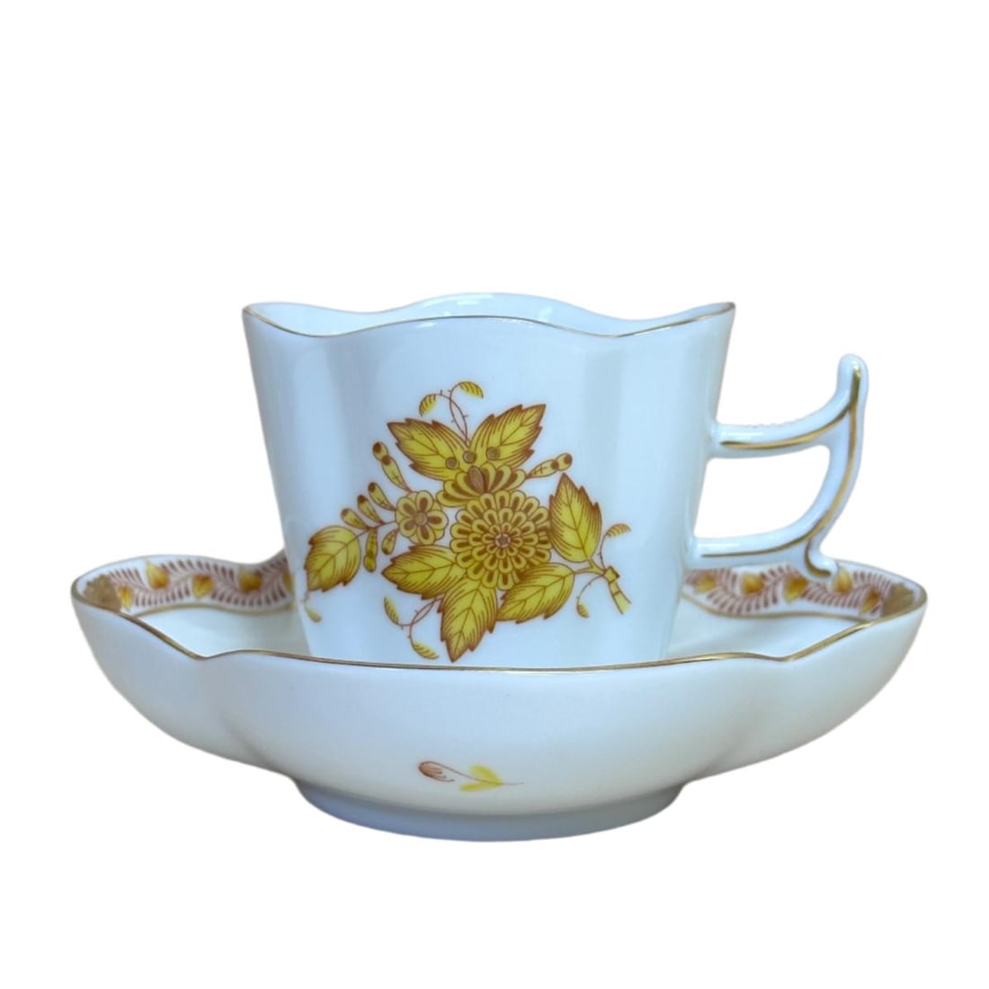12pc Set for 6 Herend Chinese Bouquet Yellow Flat Demitasse Cup & Saucer (1 of 4)