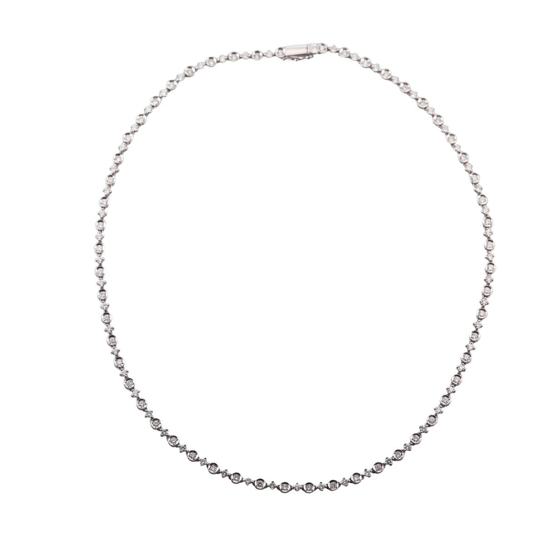 18k Gold 3.50ctw Diamond Necklace: Metal : 18k White Gold Designer : Not Signed Gemstone : Diamonds 3.50ctw. Measurements : Necklace is 6.75" long. Marked: : K18WG, 3.50. Weight: : 19.5 grams