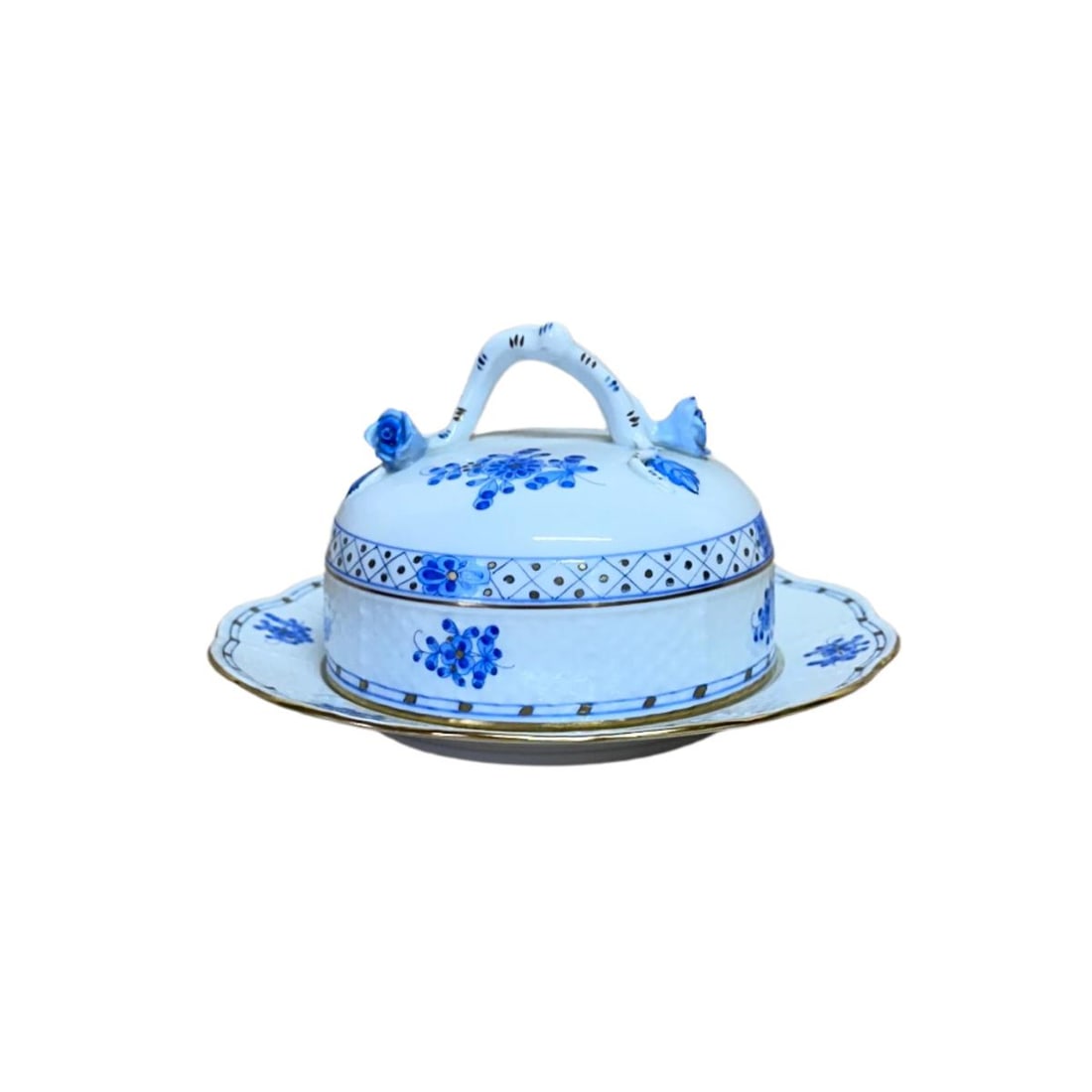Herend Blue Garden Round Covered Butter Dish 393/WB-3 (1 of 5)