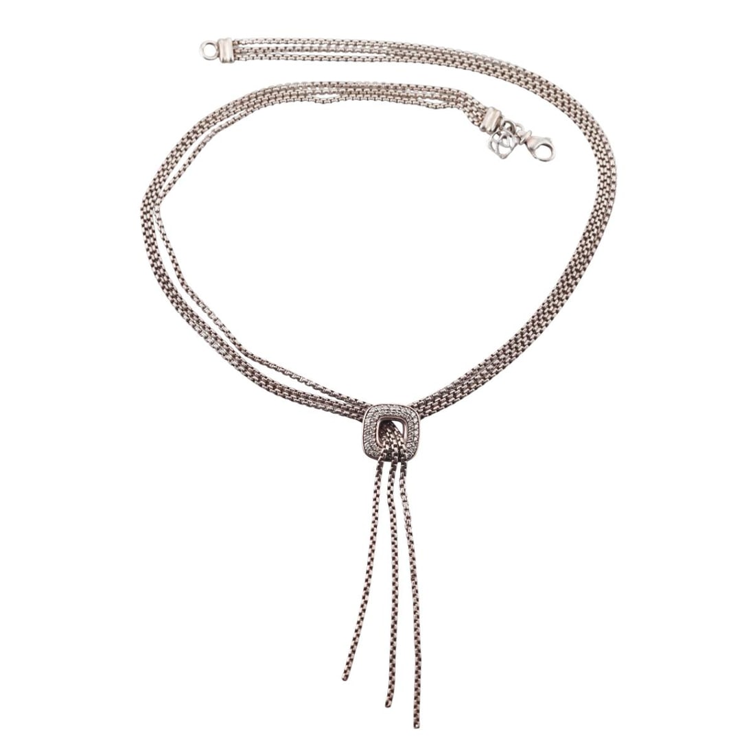 David Yurman Sterling Silver Diamond 3 Strand Lariat Necklace: Metal : Sterling Silver Designer : David Yurman Gemstone : Diamonds Measurements : Necklace is 15.5" long (Shortest strand). Lariat total length is 80mm Marked: : D.Y, 925 We