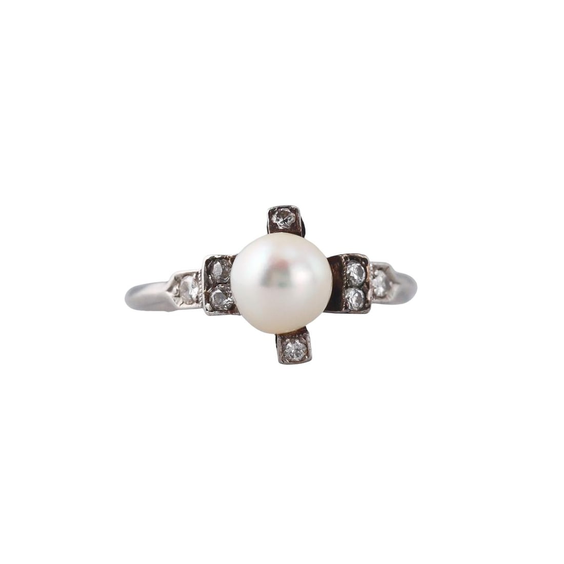 Antique Platinum Diamond Pearl Ring (1 of 4)