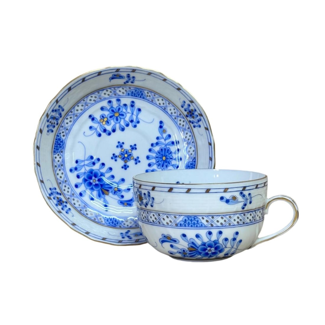 22pc set for 11 Herend Waldstein Blue Porcelain Flat Demitasse Cup Saucer 1726/WB (1 of 6)