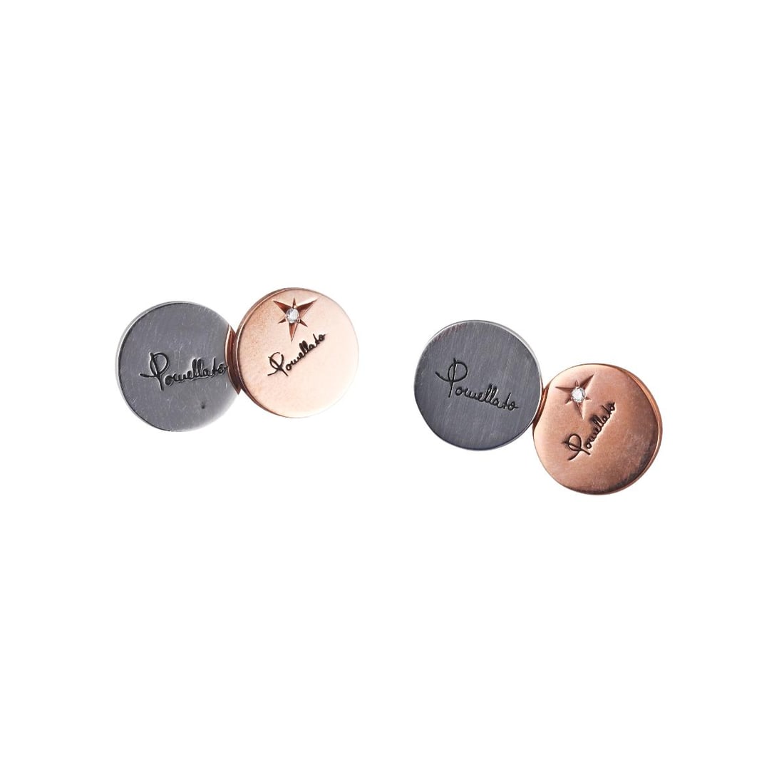 Pomellato 9k Rose Gold Silver DIamond Cufflinks: Metal : 9k Rose Gold / Sterling Silver Designer : Pomellato Gemstone : 2 Diamonds Measurements : Cufflink top is 12.5mm in diameter. Marked: : 925, 375, Pomellato. Weight: : 7.5 grams Condition: :