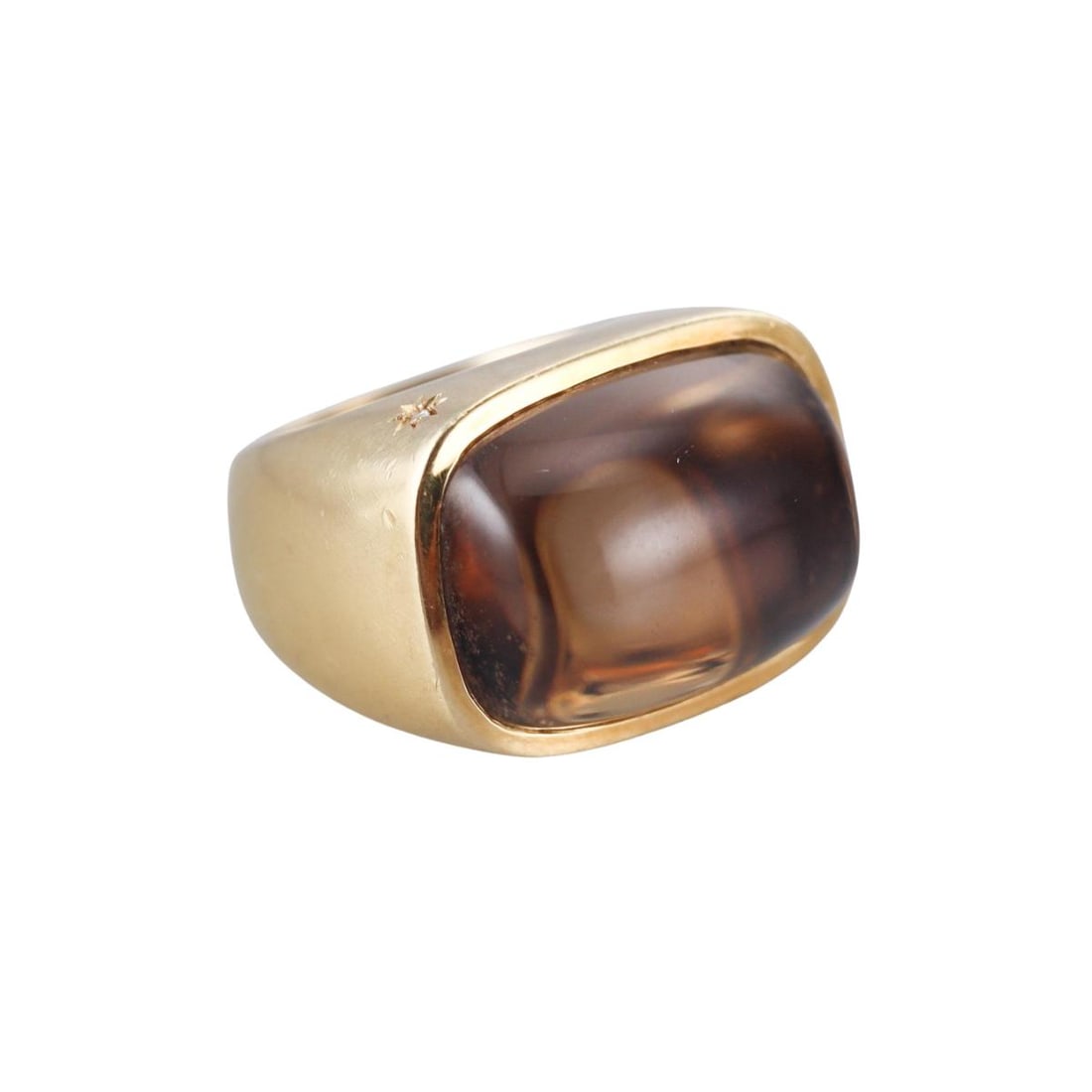 H. Stern Smokey 18K Gold Topaz Diamond Ring: Metal : 18k Yellow Gold Designer : H. Stern Gemstone : Diamond, Topaz Measurements : Ring size 6.5, top is 17 x 23mm Marked: : Star and S marks, 750 Weight: : 21.9 grams Condition: : Previously