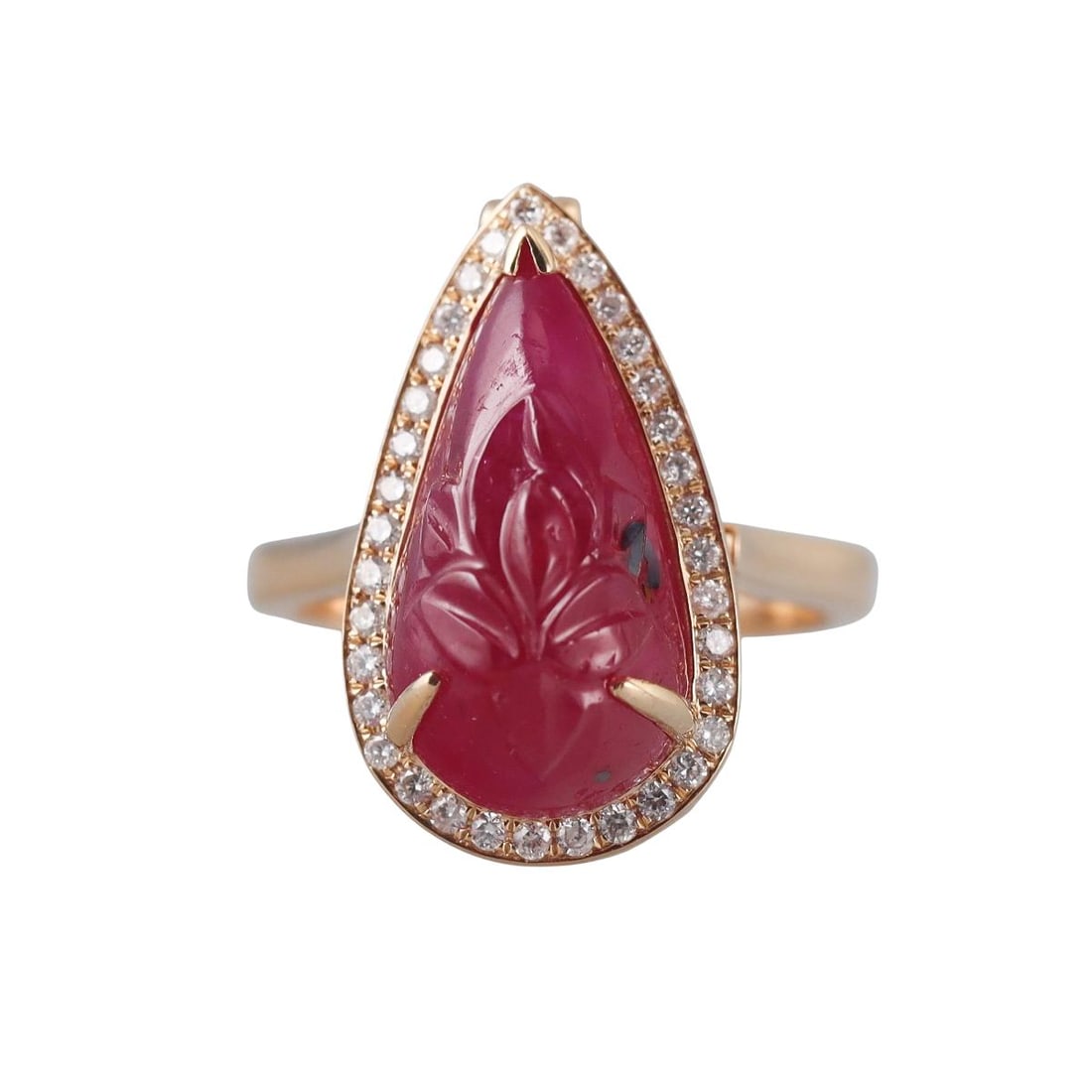 18k Gold 8.92ct Carved Ruby Diamond Ring Pendant: Metal : 18k Yellow Gold Designer : Not Signed Gemstone : Carved ruby 8.92ct, Diamonds approx. 0.40ctw. Measurements : Ring size 7, top converts into a pendant - 29mm x 13mm. Marked: : 18k. Weight: :