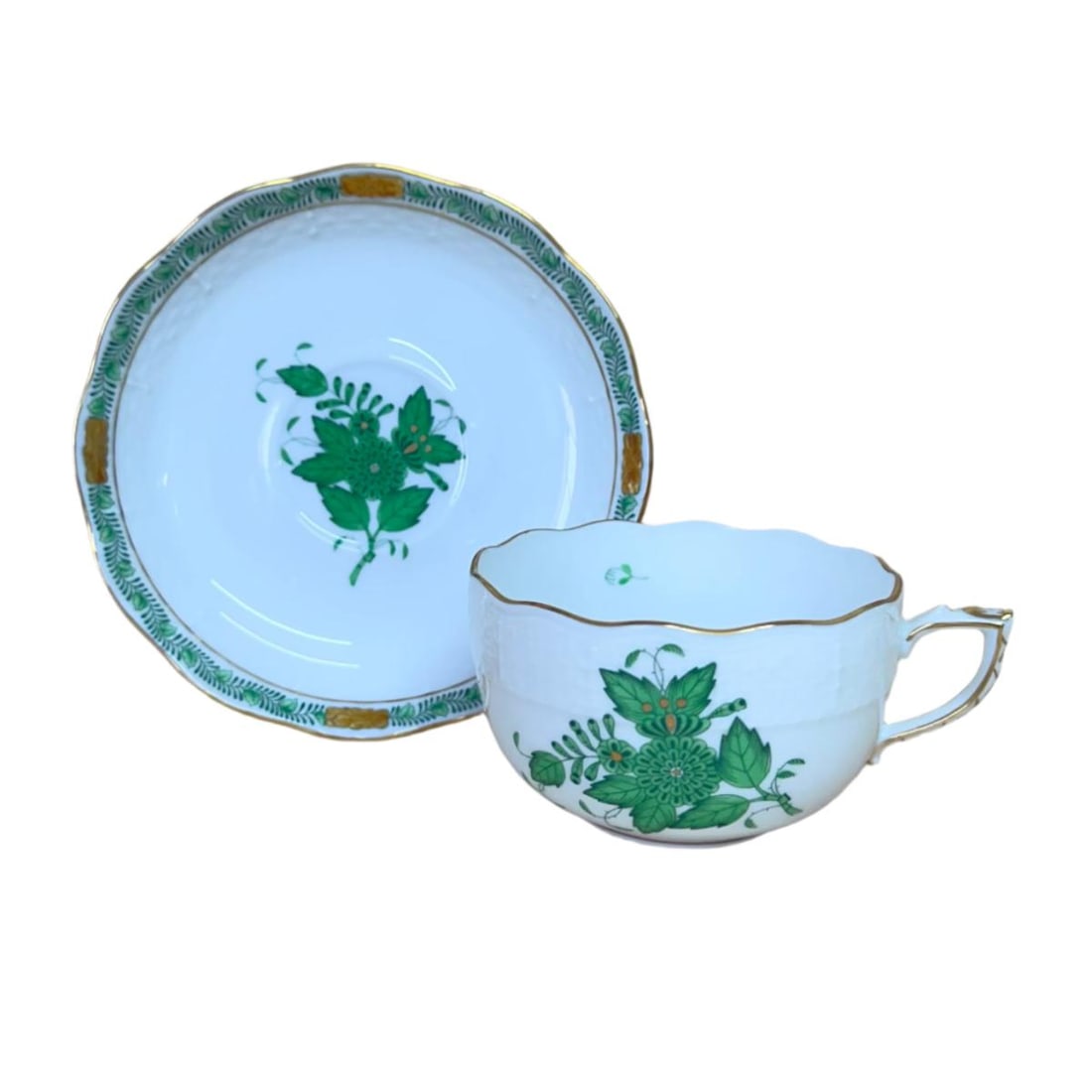 24pc Set for 12 Herend Porcelain Cup & Saucer Set Chinese Bouquet Green Flat 724-2-00/AV (1 of 6)