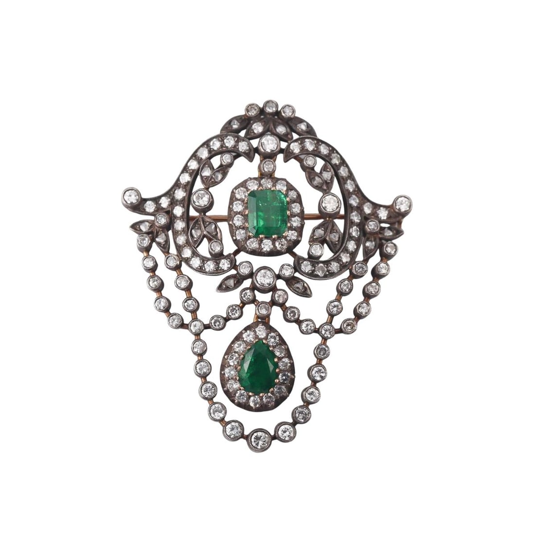 Diamond Emerald Silver Gold Brooch Pin (1 of 4)