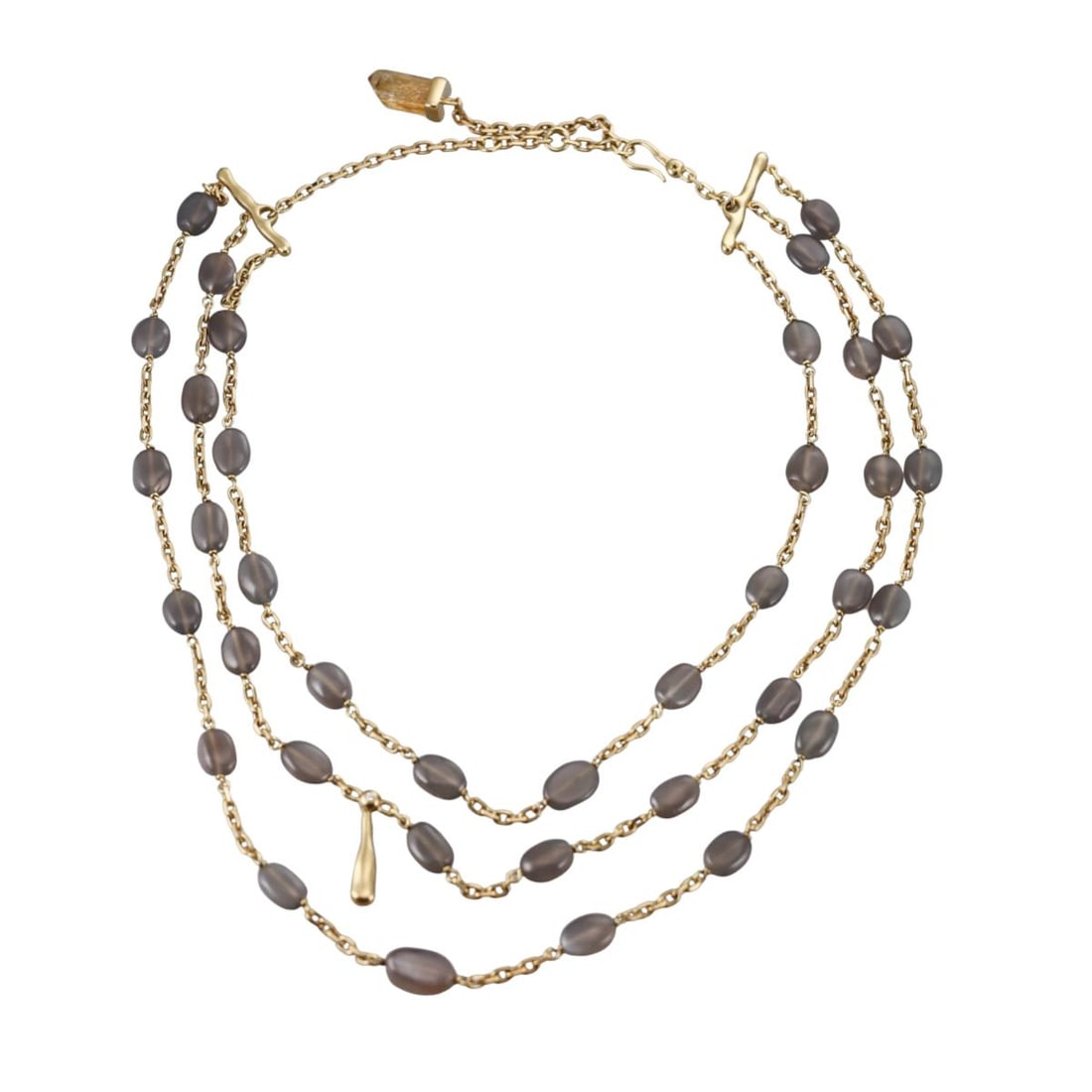 H. Stern 18K Gold Diamond Gemstone Multi Strand Necklace: Metal : 18K Yellow Gold Designer : H. Stern Gemstone : Grey moonstones, 0.03ctw G/VS of diamonds and rutilated quartz Measurements : Necklace is 17.25" long (max length) Marked: : Star