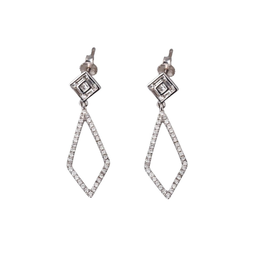 Kallati Diamond Gold Drop Earrings: Metal : 9k White Gold Designer : Kallati Gemstone : Diamonds approx. 0.55ctw Measurements : Earrings are 30mm x 9mm Marked: : Kallati 375 Weight: : 1.78 grams Condition: : Mint, unworn Additional: n/a