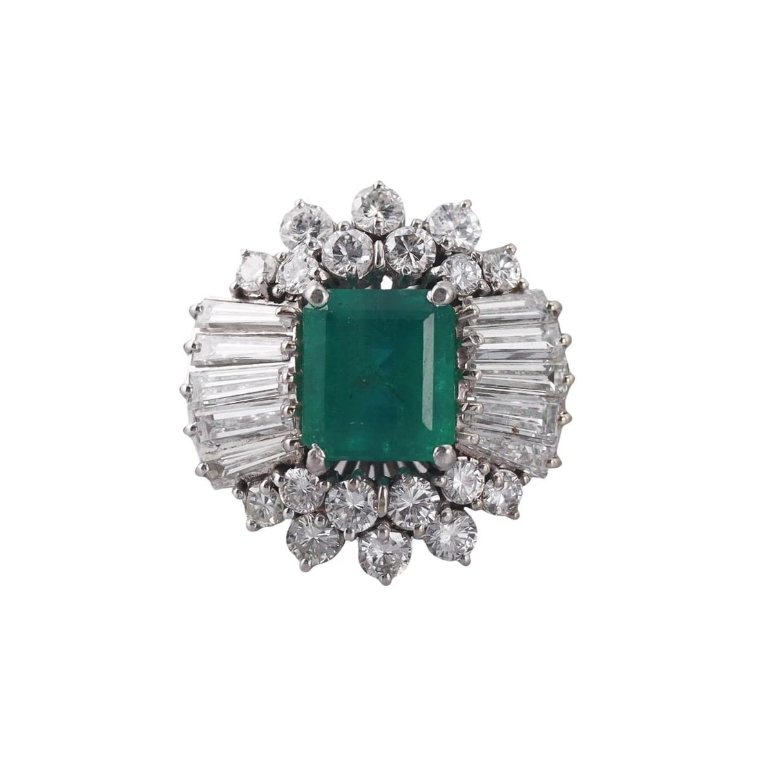 18k Gold Diamond 3ct Emerald Cocktail Ring: Metal : 18k White Gold Designer : Not Signed Gemstone : Emerald approx. 3ct ( 9 x 7.9 x 6mm approx. ) Diamonds approx. 2.00ctw. Measurements : Ring size 9.5, top is 21mm x 21mm. Marked: <