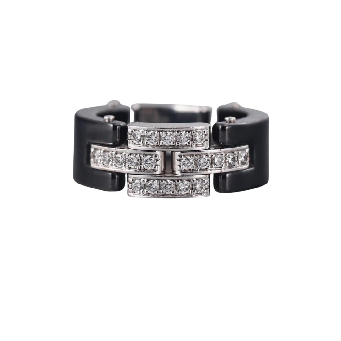 Cartier Maillon Panthere 18K Gold Diamond Ceramic Ring: Metal : 18k White Gold / Ceramic Designer : Cartier Gemstone : Diamonds-approx. 0.20ctw (G/VS) Measurements : Marked: : Ring size 5.5, width 7.7mm Weight: : 11.7 grams