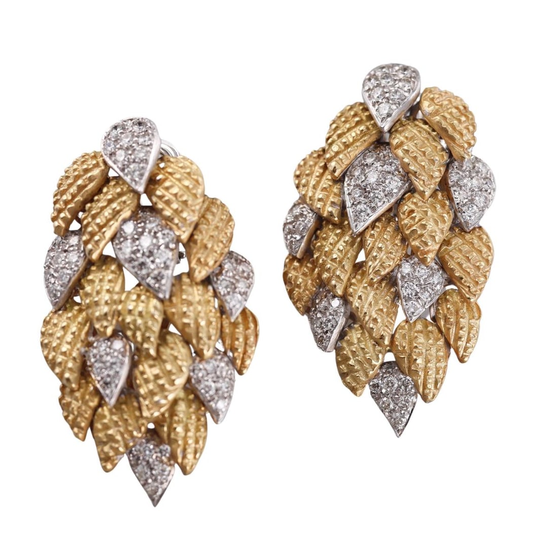 Piranesi 18K Gold Diamond Leaf Motif Earrings (1 of 5)