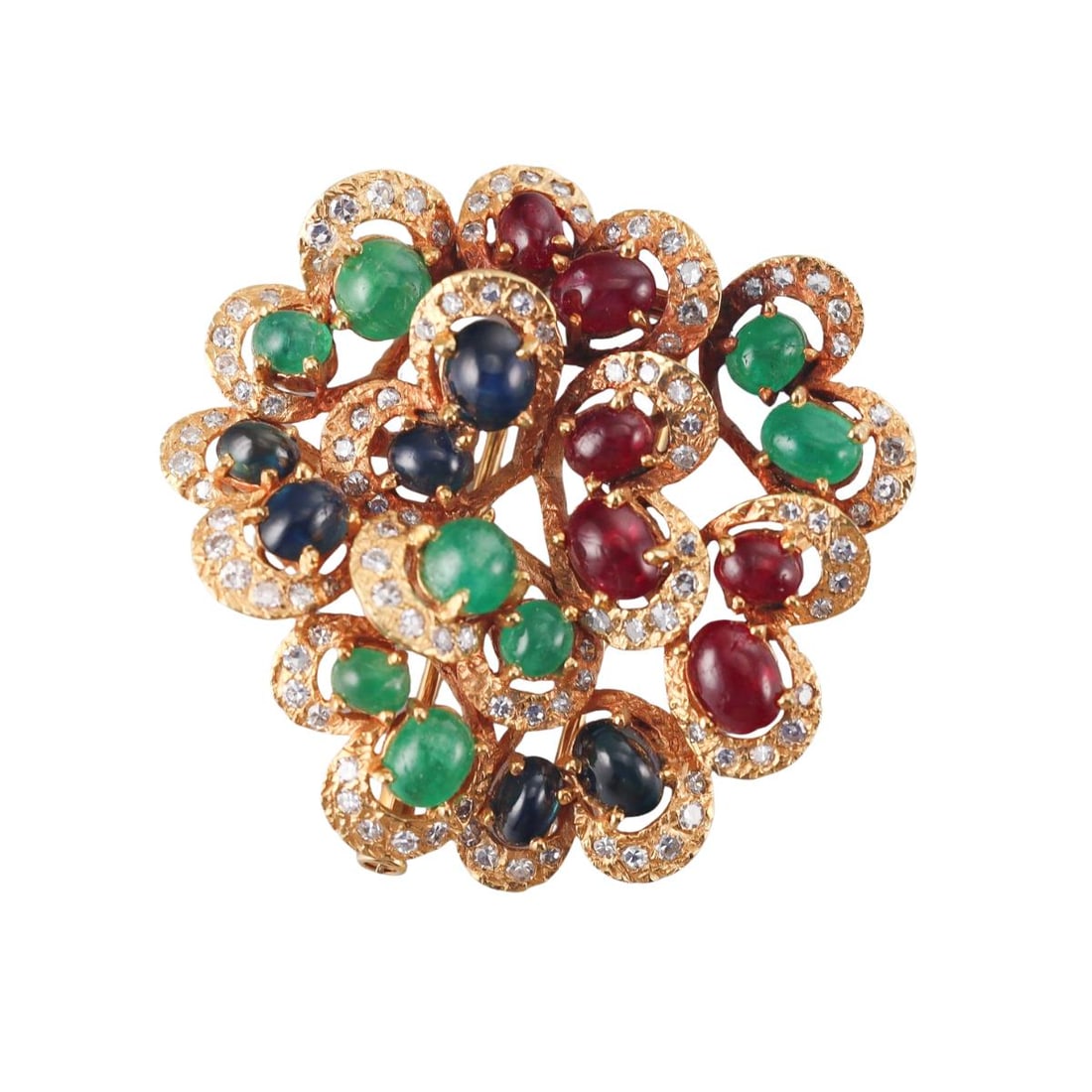 18k Gold Ruby Emerald Sapphire Diamond Brooch Pin (1 of 4)