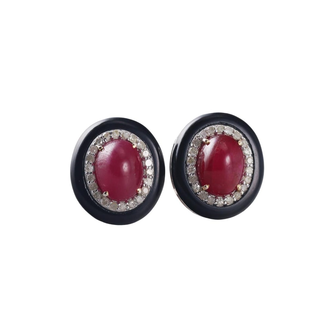14k Gold Silver 5.62ctw No Heat Ruby Diamond Onyx Earrings (1 of 2)