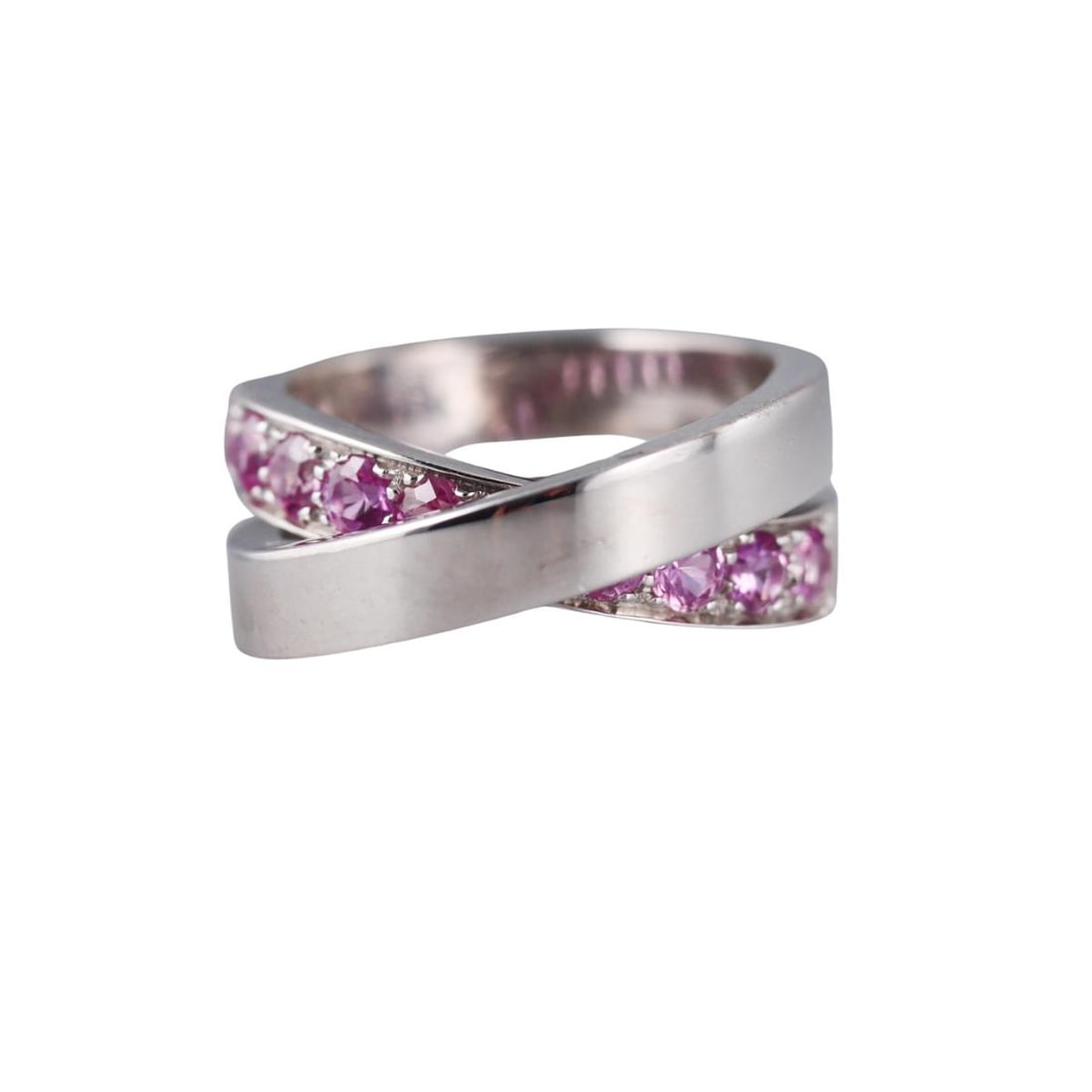 Cartier Nouvelle Vague 18K Gold Pink Sapphire Ring: Metal : 18K White gold Designer : Cartier Gemstone : Pink Sapphires Measurements : Ring size 6, width 8.8mm Marked: : Cartier, 750,52, AD6*** Weight: : 14.3 grams <