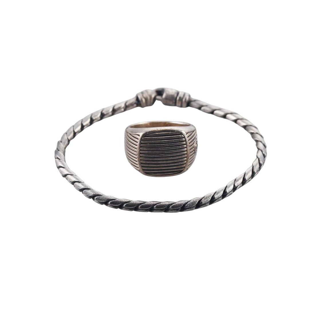 David Yurman Sterling Silver Signet Ring Cobra Chain Bracelet Lot (1 of 6)