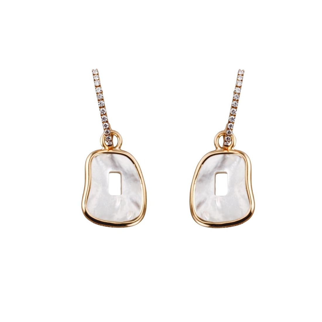 Mattioli Puzzle 18K Gold Diamond Mother of Pearl Small Earrings: Metal : 18k Rose Gold Designer : Mattioli Gemstone : Diamonds-approx. 0.34ctw, Mother of pearl Measurements : Earrings are 41mm x 18mm Marked: : Mattioli, 750, Italian mark W