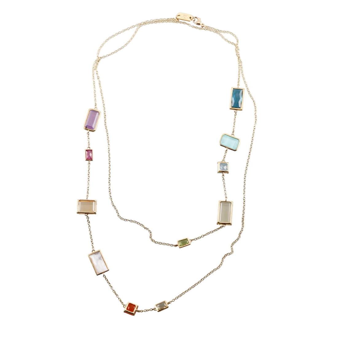 Ippolita Rock Candy 18k Gold Gemstone Station Long Necklace: Metal : 18k Yellow Gold Designer : Ippolita Gemstone : Multi color semi precious gemstones. Measurements : Necklace is 36" long. Marked: : Ippolita, 18k. Weight: : 18.4 grams Condition: : Excellent.