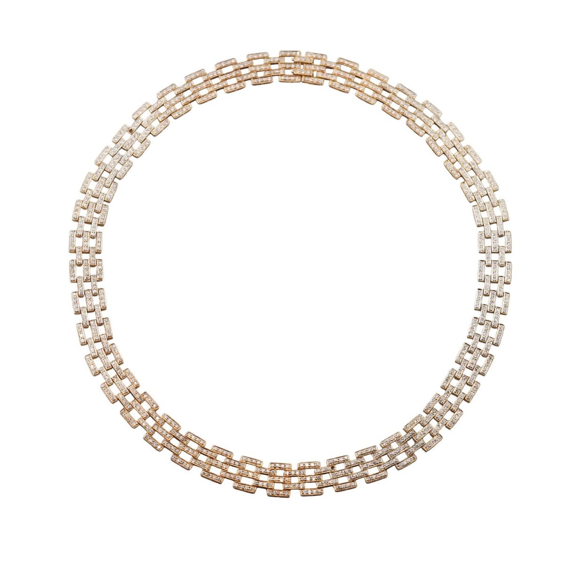 18k Gold 5 ctw Diamond Link Necklace: Metal : 18k Yellow Gold Designer : Not Signed Gemstone : Diamonds approx. 4.80-5ctw (2 missing) Measurements : Necklace is 18" long and 11mm wide. Marked: : 18k. Weight: