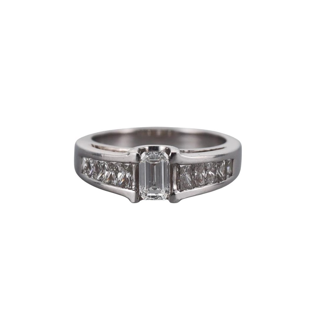 14k Gold Diamond Engagement Ring: Metal : 14k White Gold Designer : Kobi Gemstone : Center diamond approx. 0.44ct VS/H, side diamonds approx. 0.64ctw. Measurements : Ring size 5. Marked: : Kobi, 17, 14k.