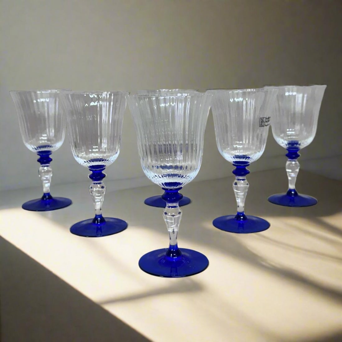 Set of 6 Nason Moretti Murano Clear & Blue Wine Glass (1 of 8)