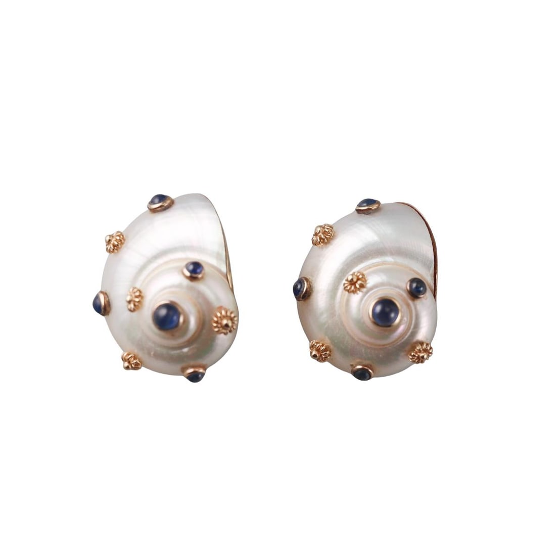 Maz 14k Gold Sapphire Shell Earrings: Metal : 14k Yellow Gold Designer : MAZ Gemstone : Sapphire, Shell Measurements : Earrings are 30mm x 22mm. Marked: : MAZ 14k. Weight: : 19 grams Condition: