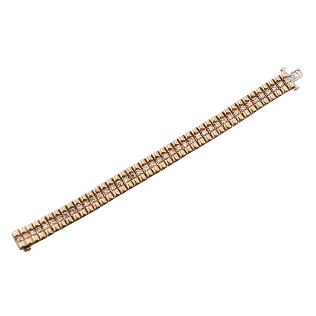 14k Gold 3.00ctw Diamond Bracelet: Metal : 14k Yellow Gold Designer : Not Signed Gemstone : Diamonds approx. 3.00ctw. Measurements : Bracelet is 6.75" long and 10mm wide. Marked: : 14k. Weight: : 44 grams Condition: : Excellent.