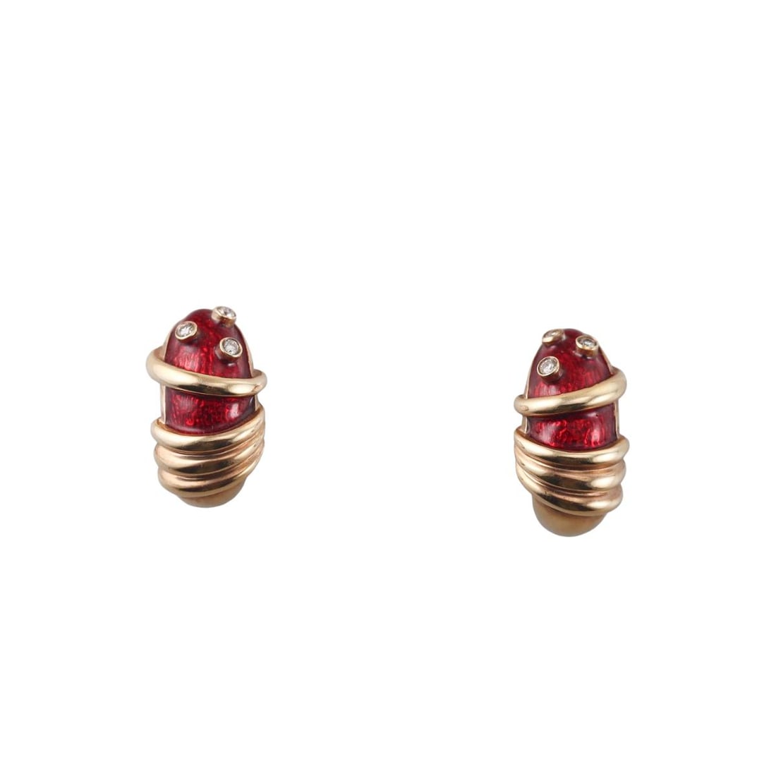 14k Gold Enamel Diamond Half Hoop Earrings: Metal : 14k Yellow Gold Designer : Not Signed Gemstone : Diamonds approx. 0.15ctw. Measurements : Earrings are 22mm x 12mm. Marked: : 14k. Weight: : 15.2 grams <