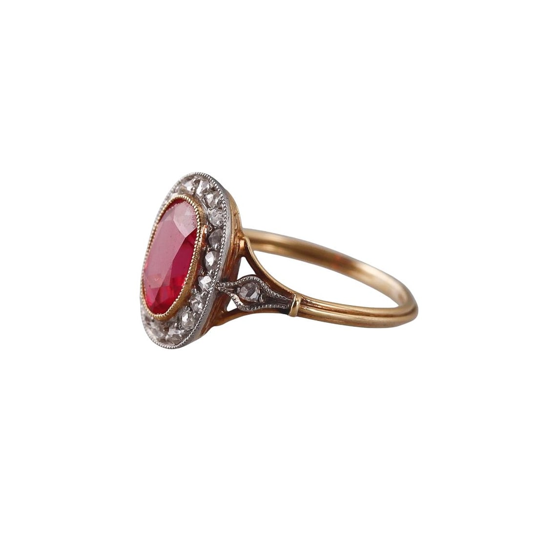 Antique 18k Gold Platinum Ruby Diamond Ring - 2
