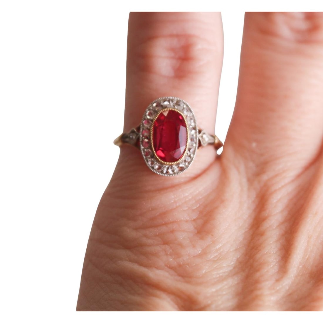 Antique 18k Gold Platinum Ruby Diamond Ring - 3