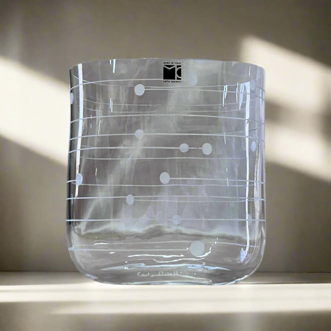 Carlo Moretti Hand Blown Murano Glass White Dot Vase (1 of 4)